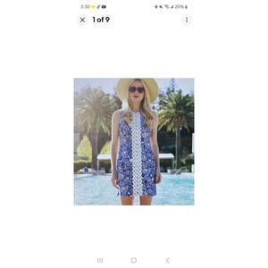 Lilly Pulitzer Target Upstream Navy & White Cotton Blend Shift Mini Dress Size 8